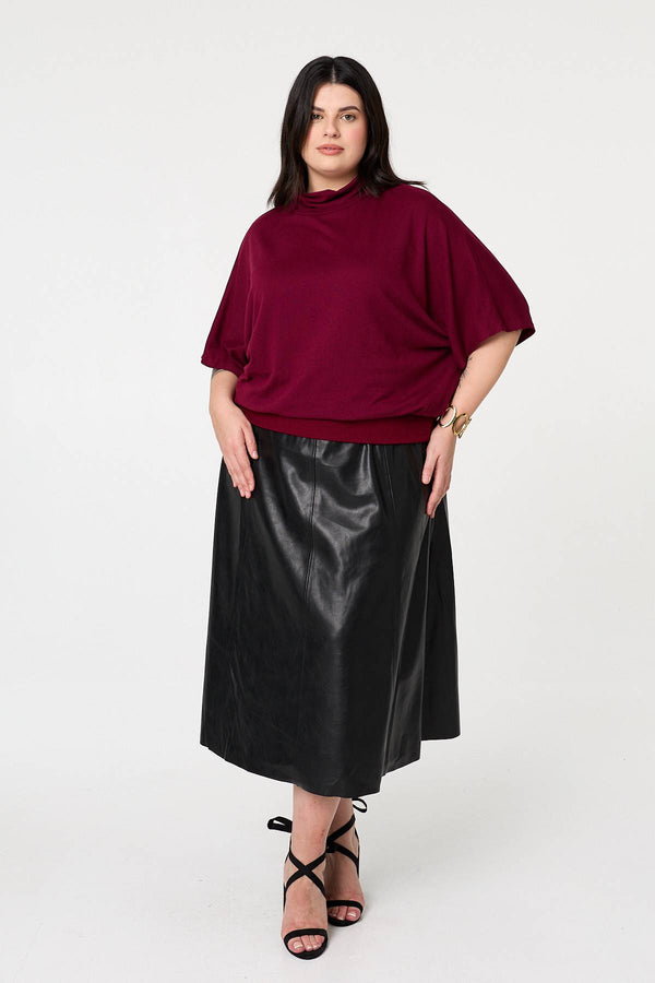 Red | Curve Button Back Relaxed Knit Top