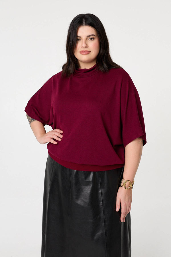 Red | Curve Button Back Relaxed Knit Top