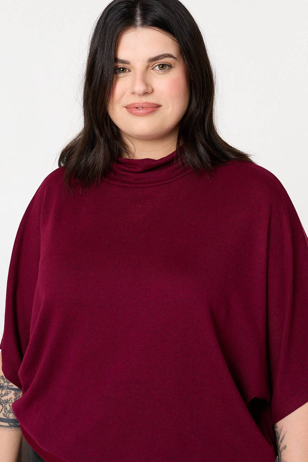Red | Curve Button Back Relaxed Knit Top