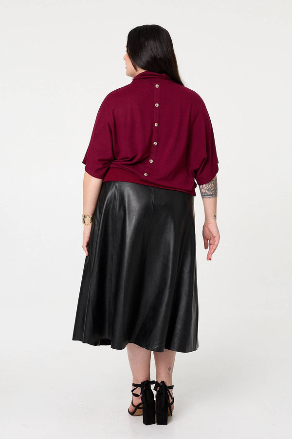 Red | Curve Button Back Relaxed Knit Top