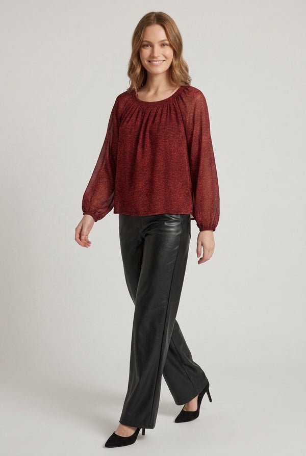 Red | Printed Semi Sheer Layered Blouse
