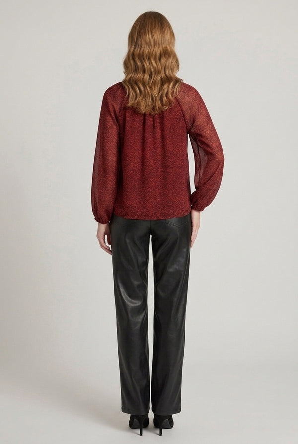 Red | Printed Semi Sheer Layered Blouse