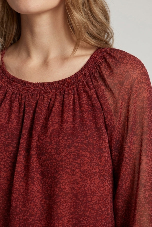 Red | Printed Semi Sheer Layered Blouse