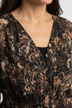 Black | Printed Long Sleeve Ruched Waist Blouse