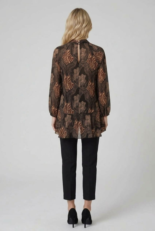 Black | Printed Long Sleeve Ruffled Tunic Blouse
