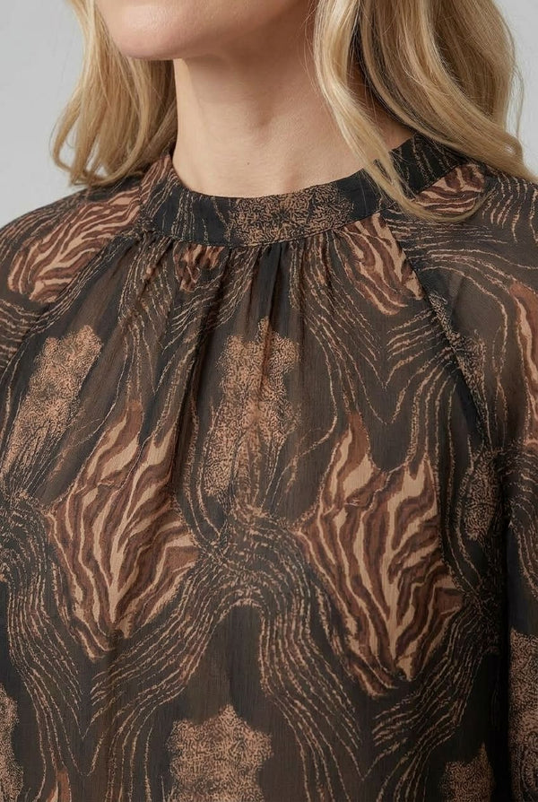 Black | Printed Long Sleeve Ruffled Tunic Blouse