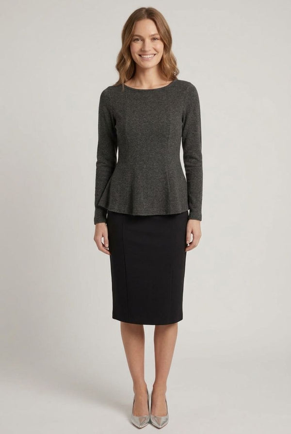 Grey | Long Sleeve Slim Fit Peplum Top