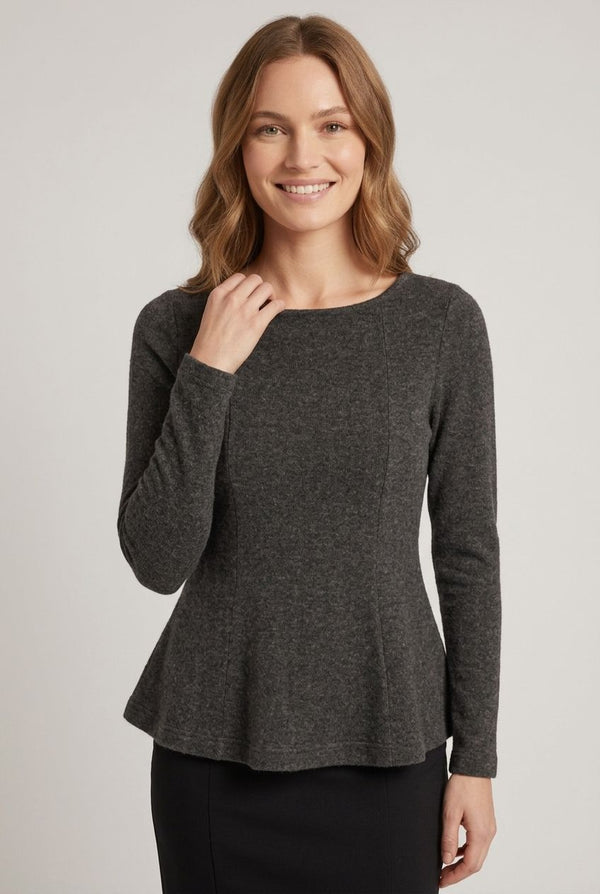 Grey | Long Sleeve Slim Fit Peplum Top