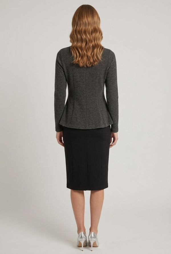 Grey | Long Sleeve Slim Fit Peplum Top