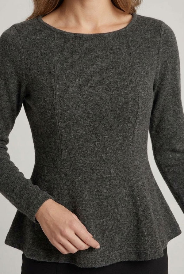 Grey | Long Sleeve Slim Fit Peplum Top