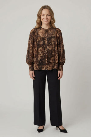 Brown | Animal Print Balloon Sleeve Shirt