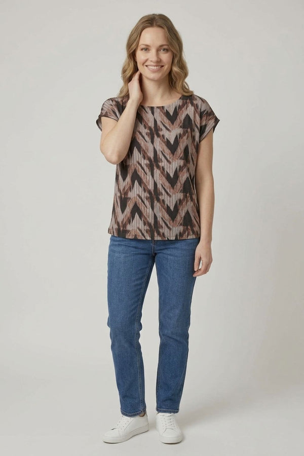 Brown | Printed Short Sleeve Relaxed Top