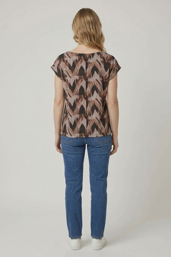 Brown | Printed Short Sleeve Relaxed Top