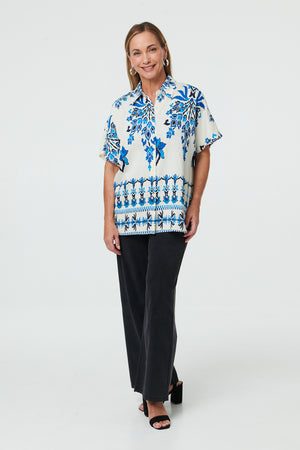 Blue | Floral 1/2 Sleeve Relaxed Shirt