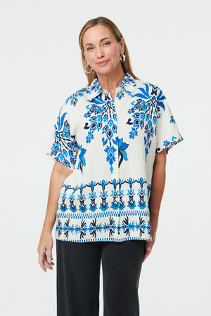 Blue | Floral 1/2 Sleeve Relaxed Shirt