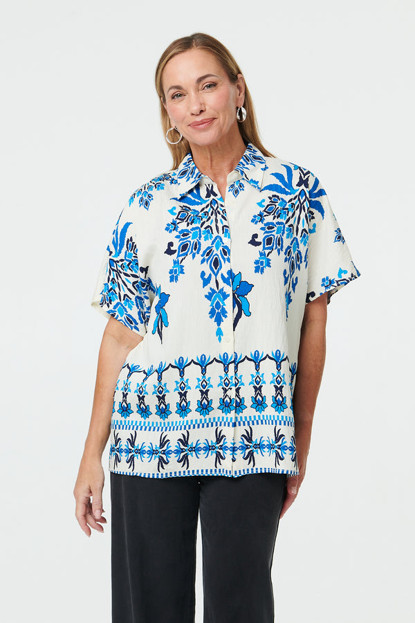 Blue | Floral 1/2 Sleeve Relaxed Shirt