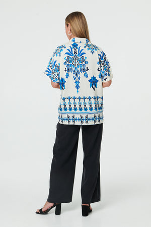 Blue | Floral 1/2 Sleeve Relaxed Shirt