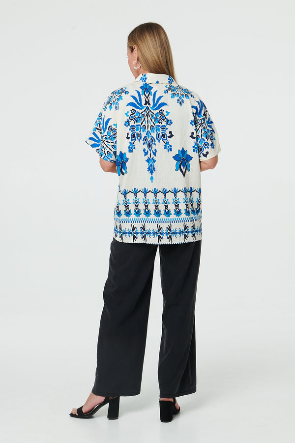 Blue | Floral 1/2 Sleeve Relaxed Shirt