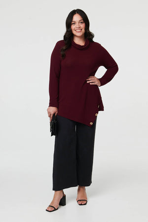 Red | Curve Cowl Neck Asymmetric Jumper
