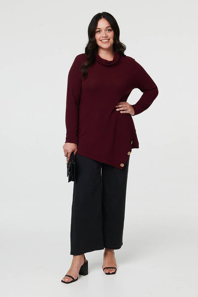 Red | Curve Cowl Neck Asymmetric Jumper