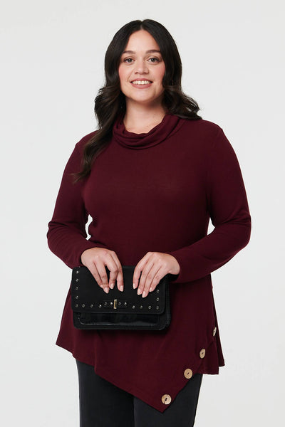 Red | Curve Cowl Neck Asymmetric Jumper