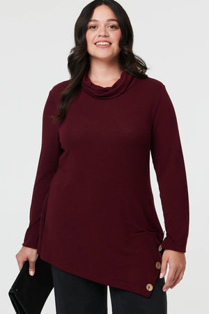 Red | Curve Cowl Neck Asymmetric Jumper