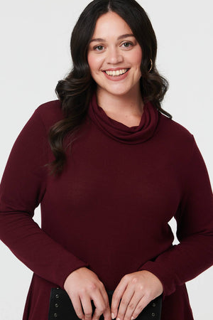 Red | Curve Cowl Neck Asymmetric Jumper
