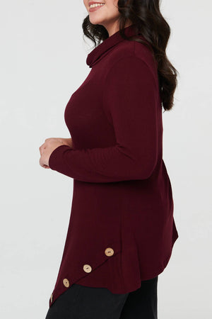 Red | Curve Cowl Neck Asymmetric Jumper