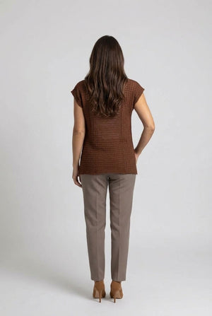 Brown | Sheer Mesh Texture Cap Sleeve Top