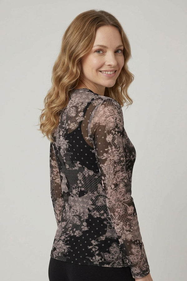 Black | Printed Slim Fit Long Sleeve Top