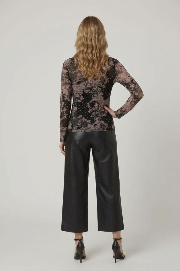 Black | Printed Slim Fit Long Sleeve Top