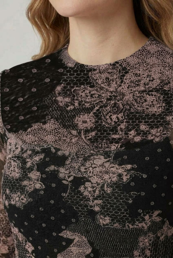 Black | Printed Slim Fit Long Sleeve Top