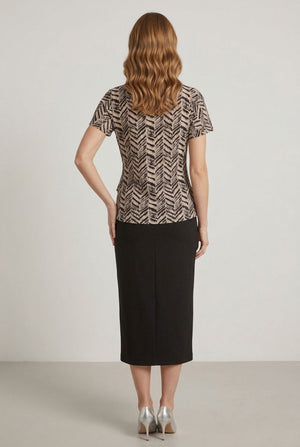 Grey | Abstract Short Sleeve Faux Wrap Top