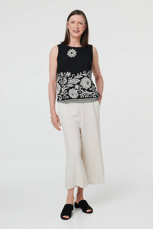Black | Embroidered Border Sleeveless Vest Top