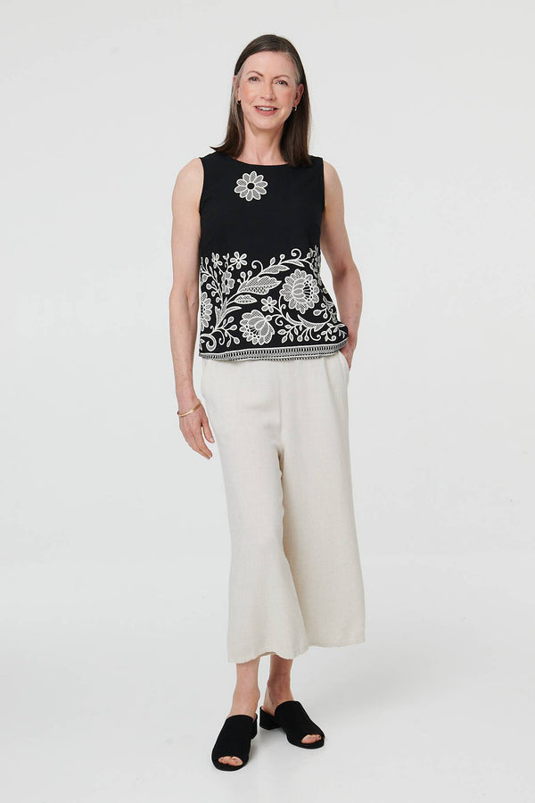 Black | Embroidered Border Sleeveless Vest Top