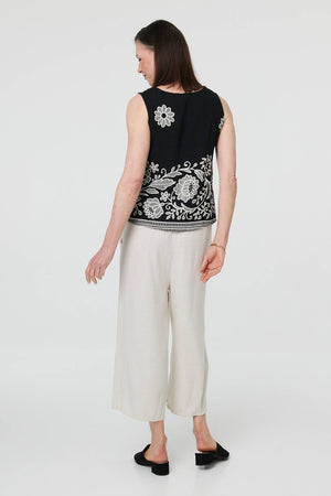 Black | Embroidered Border Sleeveless Vest Top