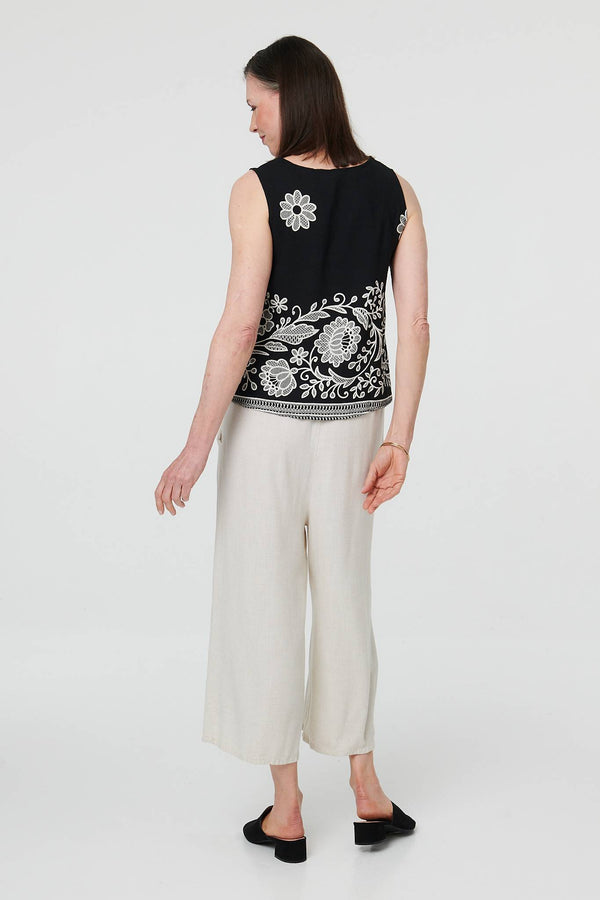 Black | Embroidered Border Sleeveless Vest Top