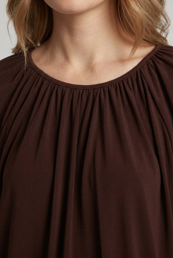Brown | Relaxed Bubble Hem Long Sleeve Blouse