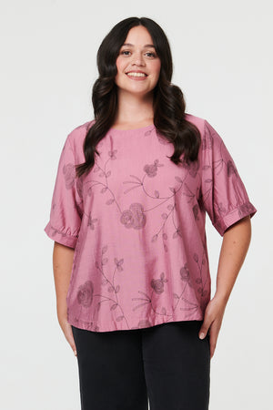 Pink | Curve Floral Short Sleeve Blouse Top
