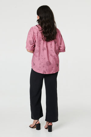 Pink | Curve Floral Short Sleeve Blouse Top
