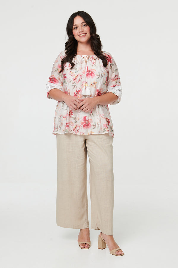 Pink | Curve Floral Lace Bardot Neck Blouse
