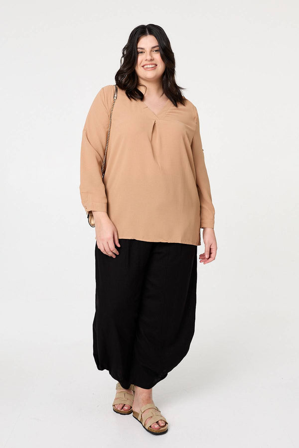 Beige | Curve Lace Back Long Sleeve Relaxed Top