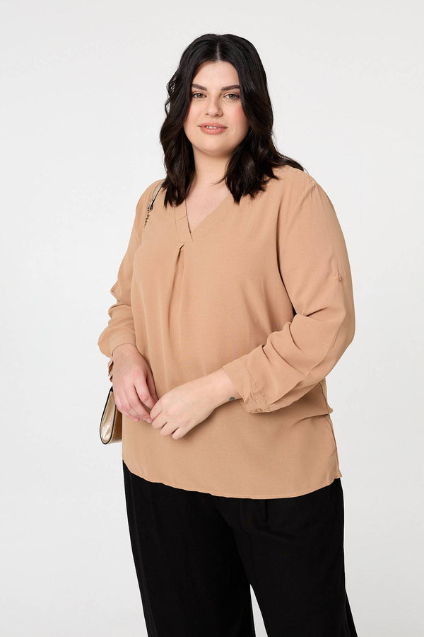 Beige | Curve Lace Back Long Sleeve Relaxed Top
