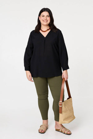 Black | Curve Lace Back Long Sleeve Relaxed Top