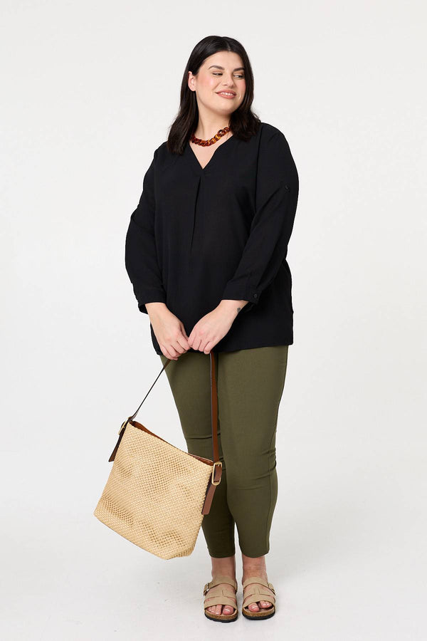 Black | Curve Lace Back Long Sleeve Relaxed Top