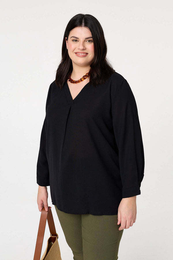 Black | Curve Lace Back Long Sleeve Relaxed Top