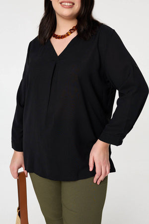 Black | Curve Lace Back Long Sleeve Relaxed Top