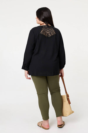 Black | Curve Lace Back Long Sleeve Relaxed Top