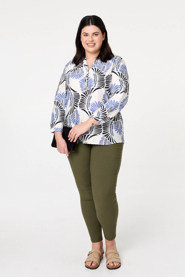 Blue | Curve Printed Turn-Up Sleeve Shirt