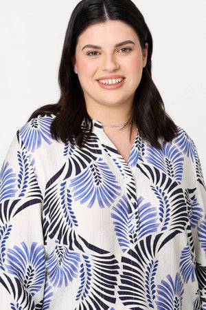 Blue | Curve Printed Turn-Up Sleeve Shirt